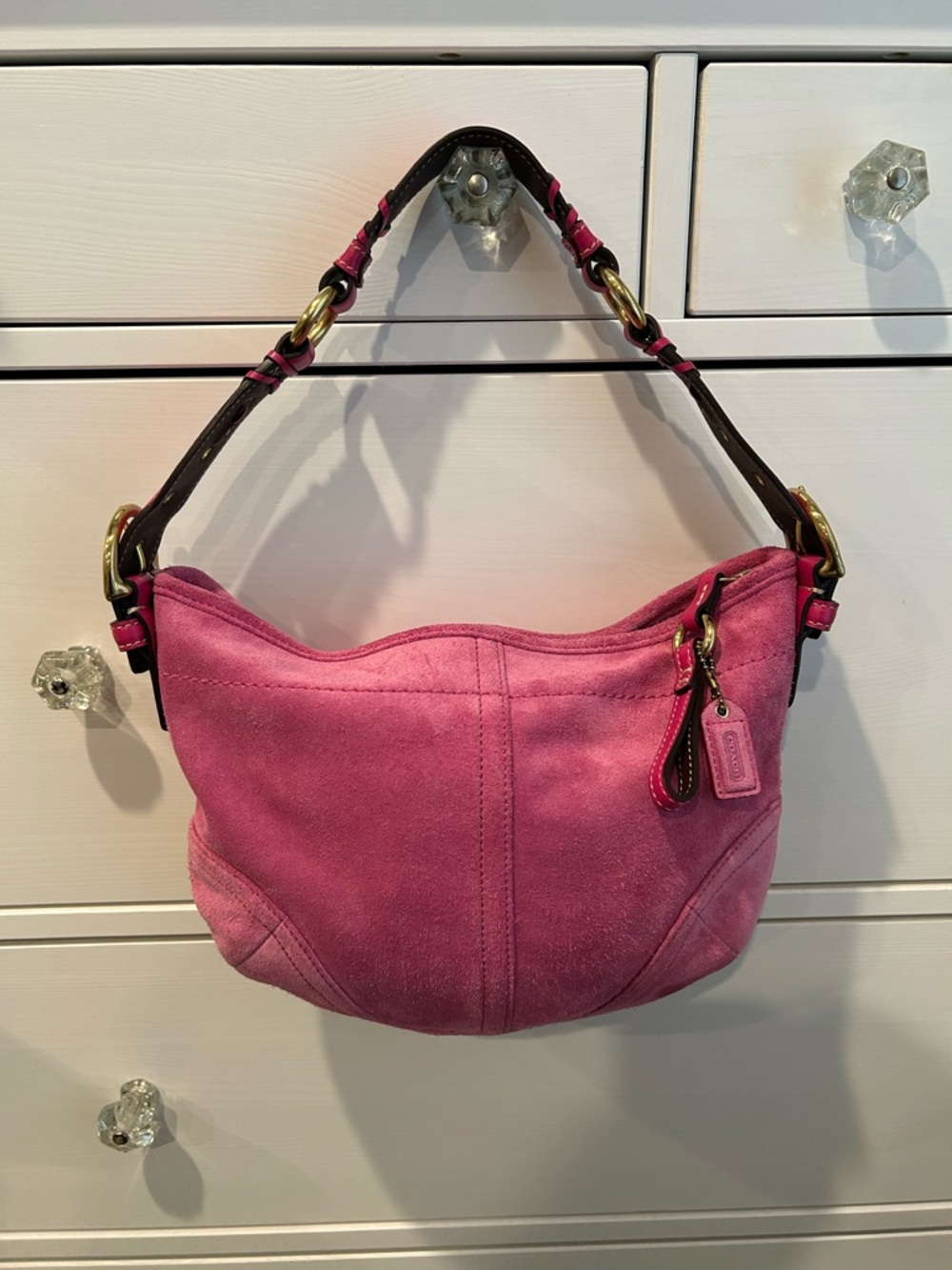 Vintage Y2K Coach Hot Pink Suede Soho Shoulder Bag